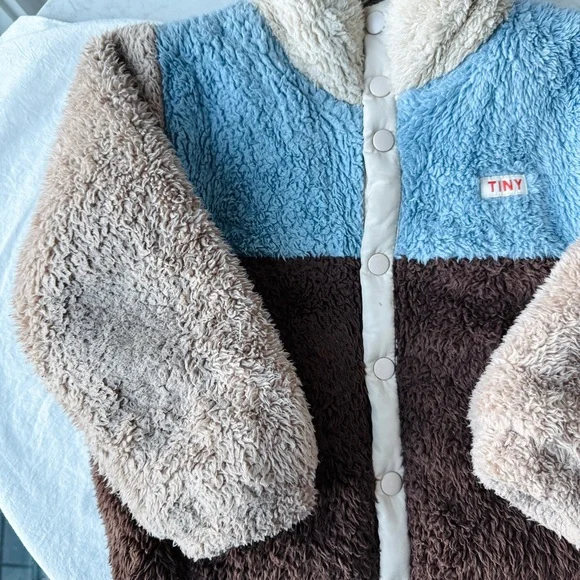 Tinycottons Colorblock Polar Sherpa Jacket - in Brown, Tan, Blue